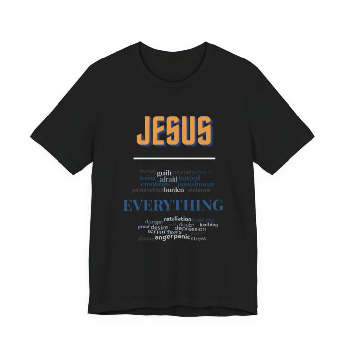 Jesus Over Everything Word Cloud Tee | Christian Faith Typography Shirt
