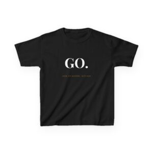 Kids "GO." Motivational T‑Shirt — Minimalist Black Tee for Active Kids